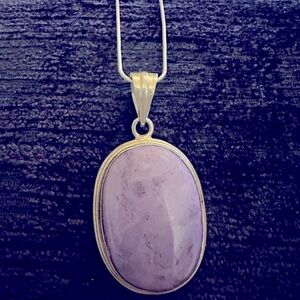 Vintage Italian Sterling Silver Smooth Chain with Purple Stone Pendant